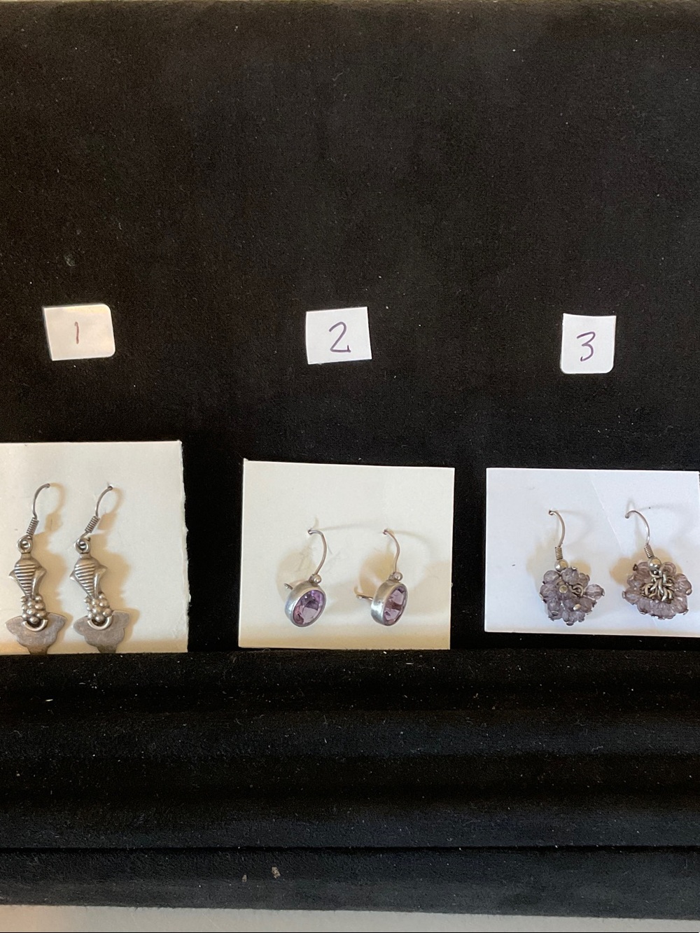 Bundle of 3 Sterling Silver Amethyst Drop Earrings - Purple
